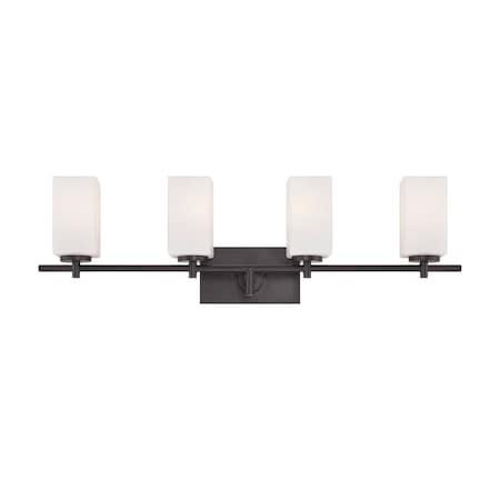 Designers Fountain Dakota 32in 4-Light Biscayne Bronze Modern Indoor Vanity Light with Frosted Glass Shades 6734-BBR
